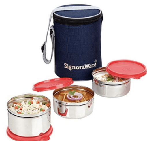 Signoraware Executive Stainless Steel Lunch Box Set 3 with bag | Stainless-Steel Leak-Proof Containers | Full Meal Boxes (Container Size 350mlx2 | 500mlx1) - Image 6